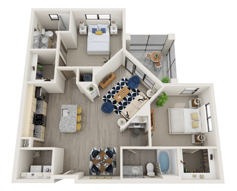 Floor plan for 2 beds, 2 baths, 1273 sqft
